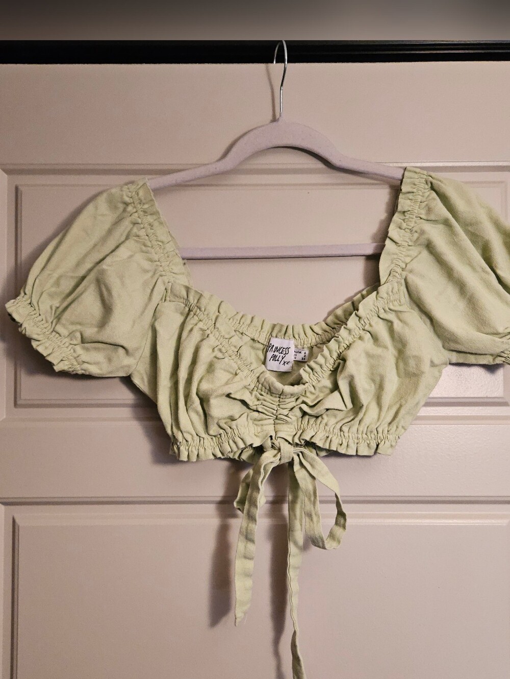 Princess Polly Light Green Ruched Tie-Front Crop Top - Size 2